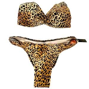 NWT Victoria Secret Bikini Summer Leopard Bandeau 32DD Cheeky Two-Piece Brown